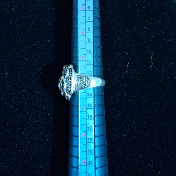 Vintage 925 Thailand Silver Marcasite Ring Rose Design Sz 6 - Picture 4 of 6